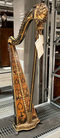 Wolters harp, Victoria and Albert Museum, London. Katie McClaughry wedding harpist and harp teacher. Harp lessons in Devon and Cornwall. Blog - Rupert's Fun Facts