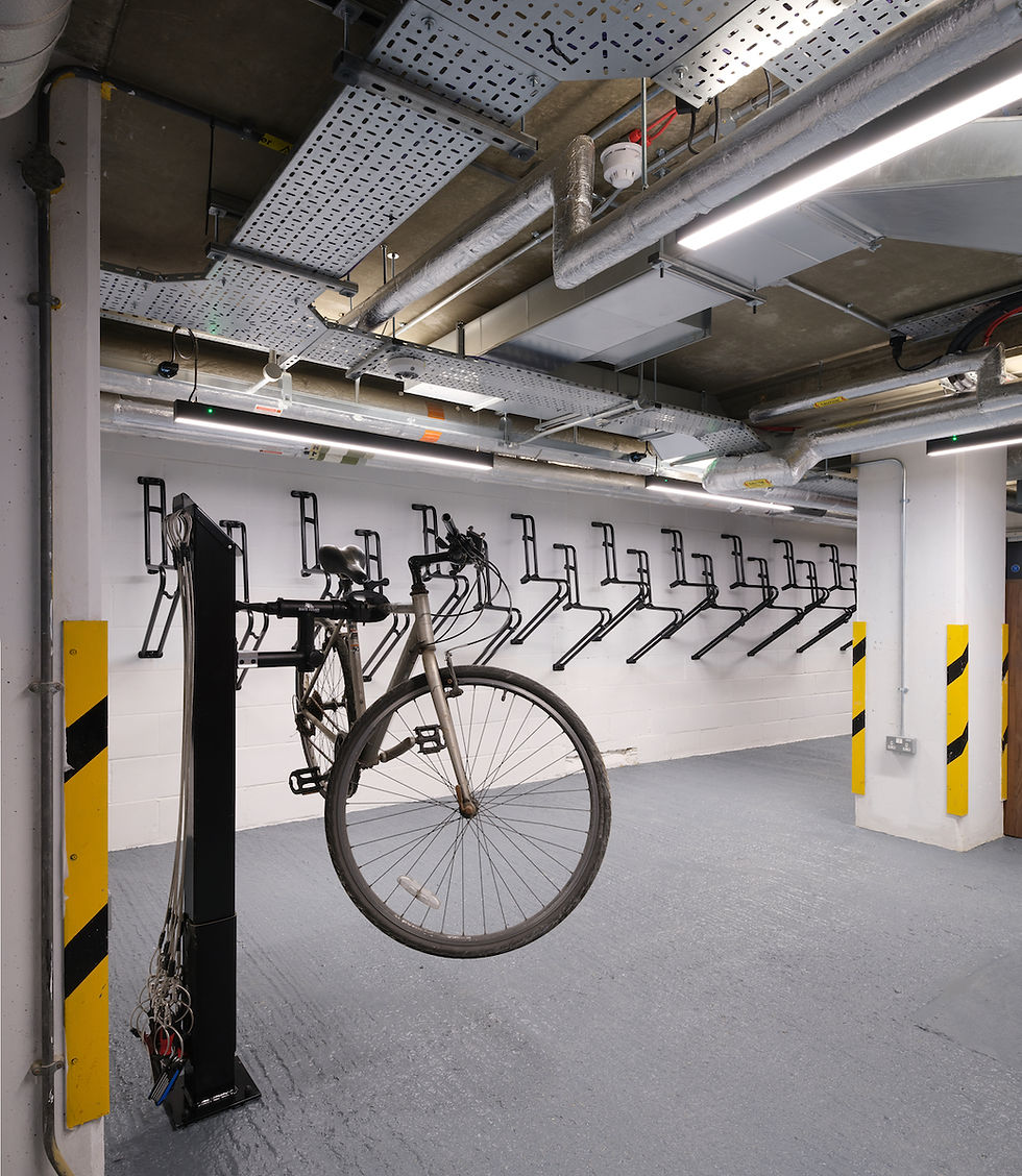 New end of journey amenities with secure bike and scooter storage, heated lockers & shower facilities