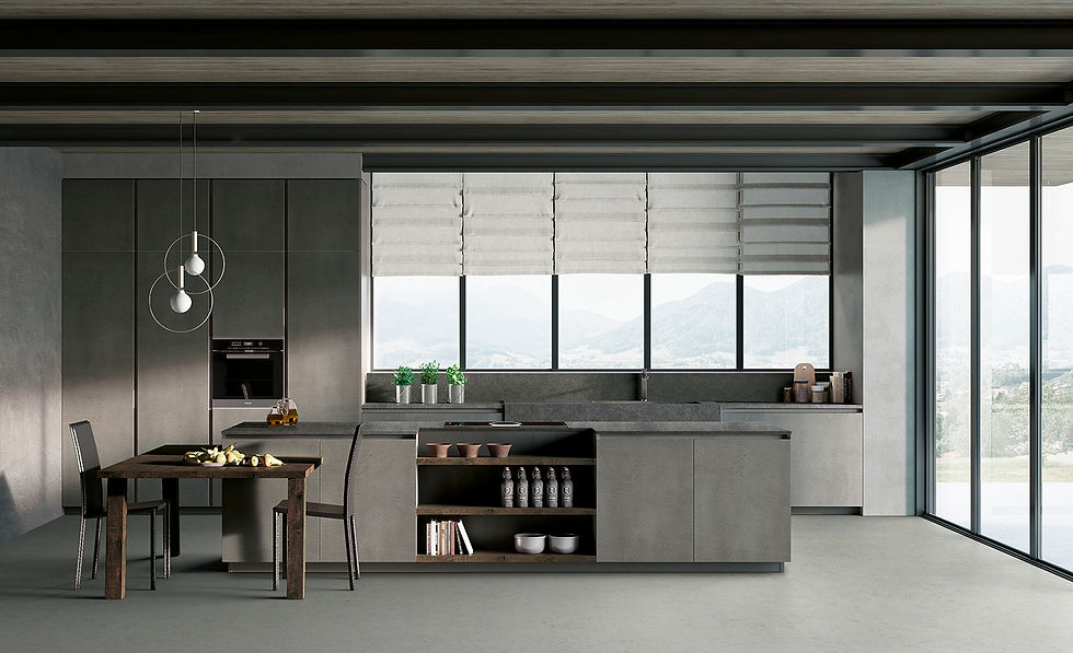 Современная кухня в сером цвете с фасадами из eco-malta от фабрики Berloni