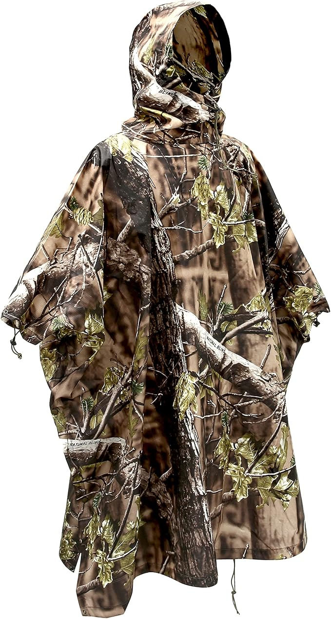 AUSCAMOTEK Camouflage Rain Poncho Hooded Waterproof Camo Raincoat with Blind Pattern for H