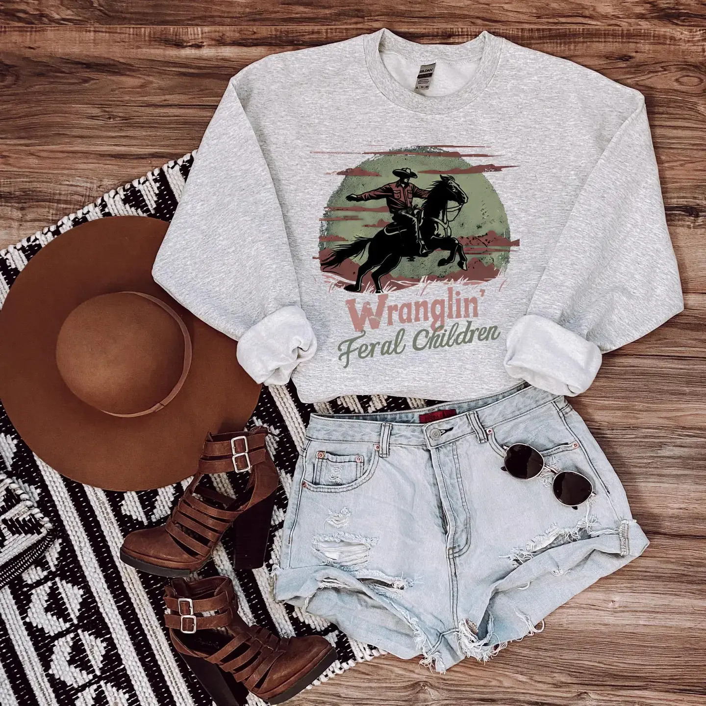 Wranglin Feral Children Womens Crewneck