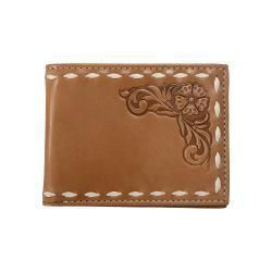 Nocona Mens Bifold Style Wallet Floral Embossing Buck Lace Tan