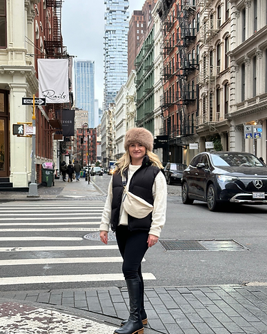 Natalie Ryan in Soho New York, wearing a russian faux fur hat