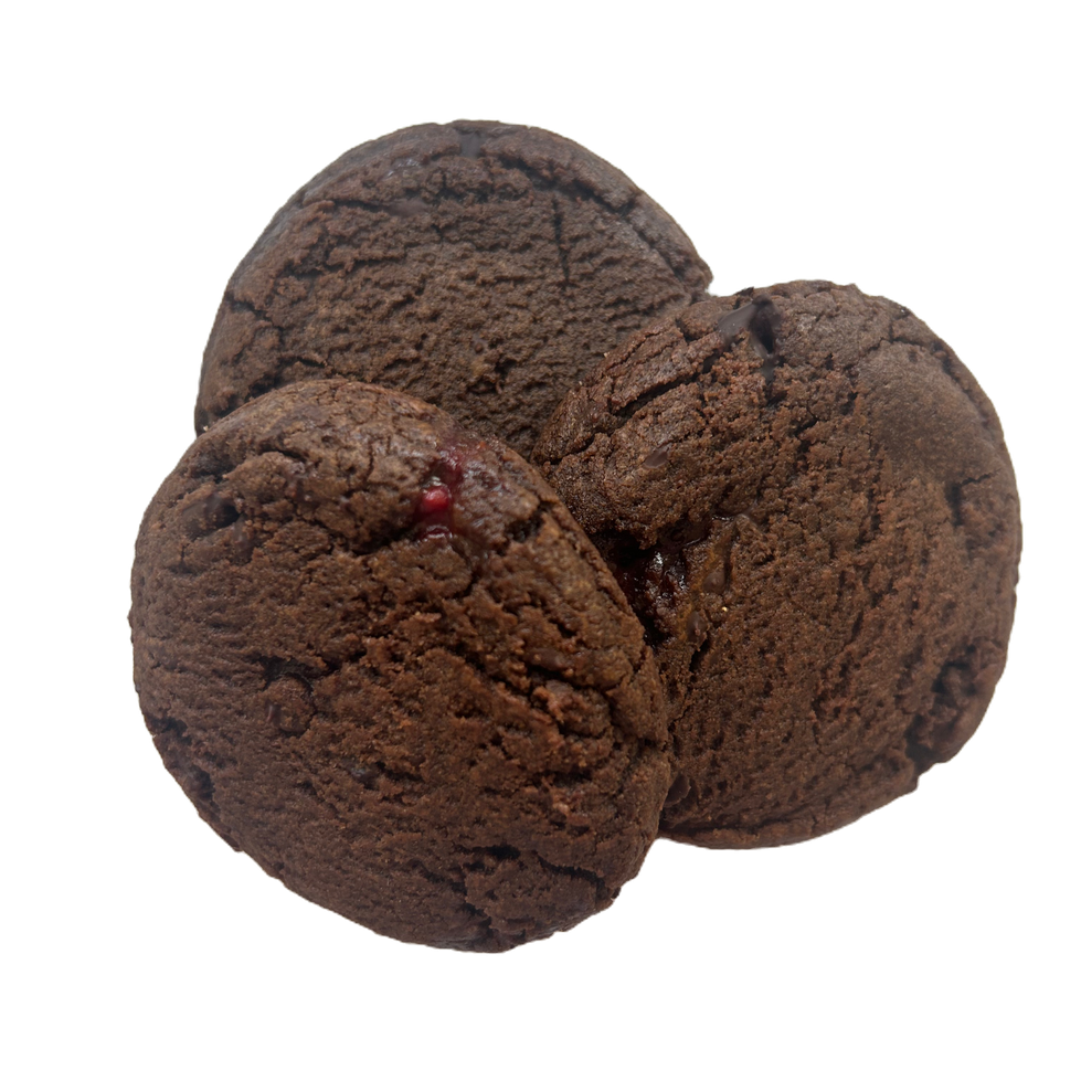 Raspberry Puree Stuffed Double Chocolate Cookie