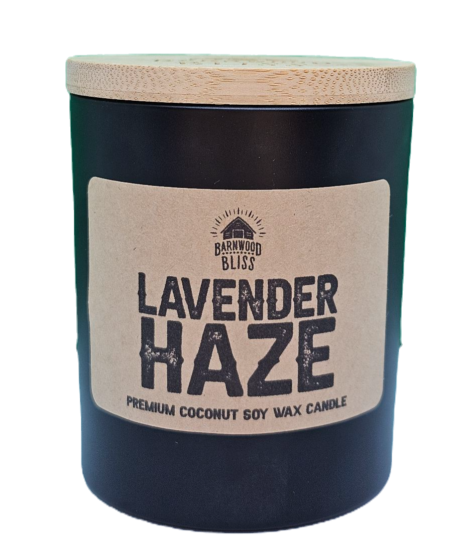 Barnwood Bliss Lavender Haze Coconut Soy Candle in Matte Black Jar 