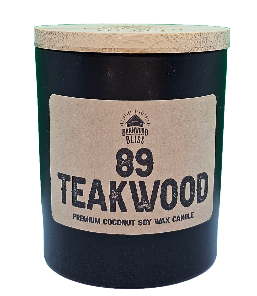 Barnwood Bliss 89 Teakwood Coconut Soy Candle in Matte Black Jar

