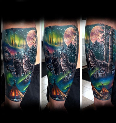 Wolf Tattoo, Farbtattoo, Realistisches Tattoo, Details