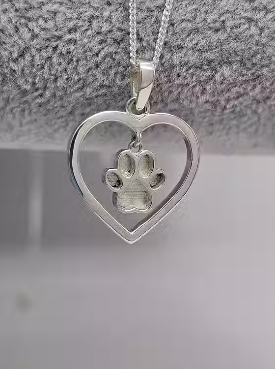 Heart Paw Print Dangle Pendant And Chain