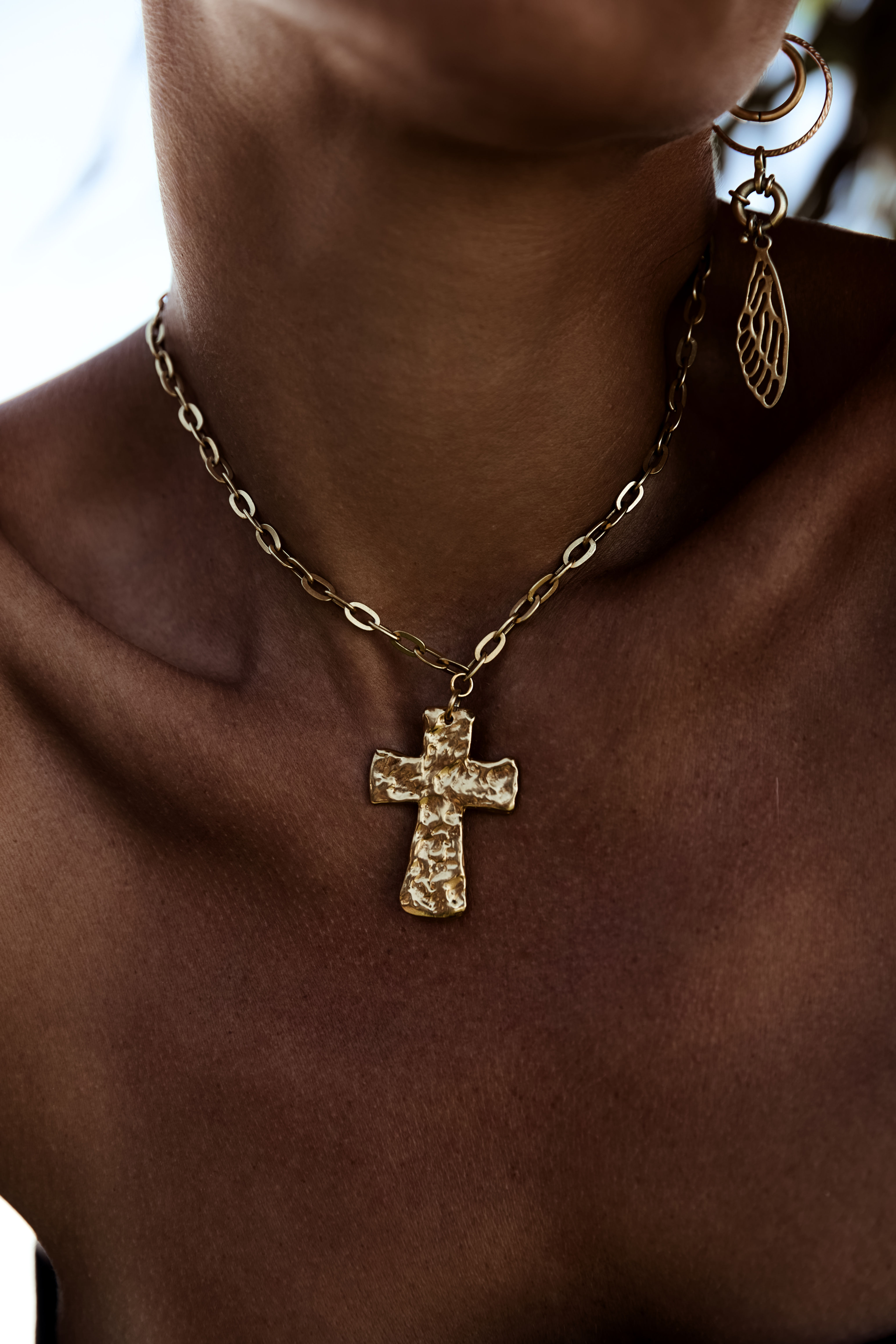 Gold Plated Big Cross Pearl