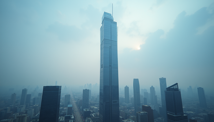 Eye-level view of a modern skyscraper symbolizing global business influence