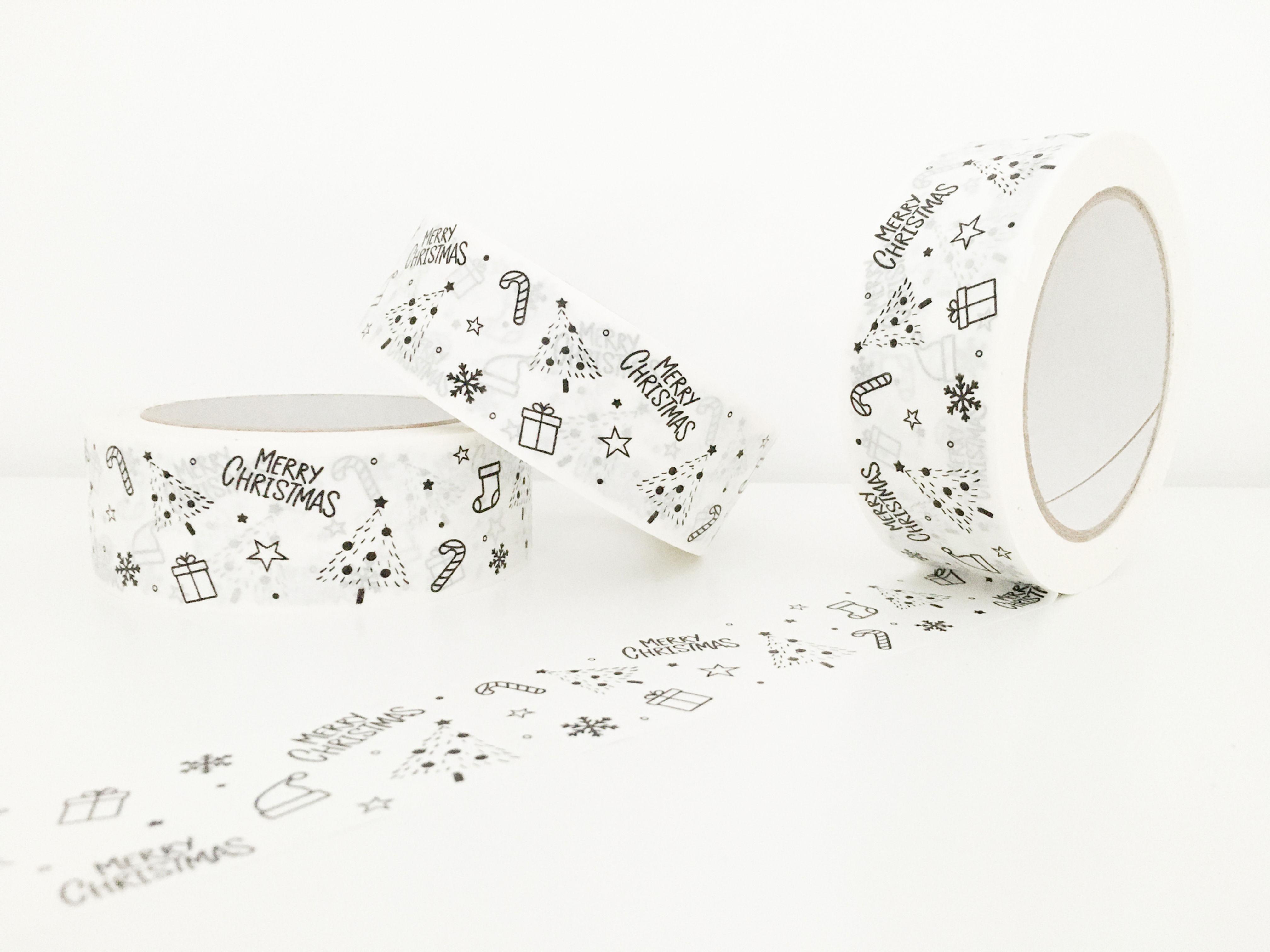 Eco-Friendly Merry Christmas White Paper Tape 37.5mm x 50m