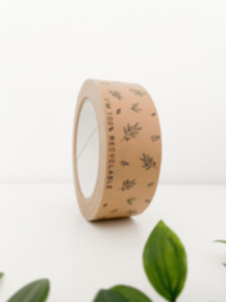 Eco-Friendly Brown Paper Tape 'I'm 100% Recyclable' Black Leaf 37.5mm x 50m