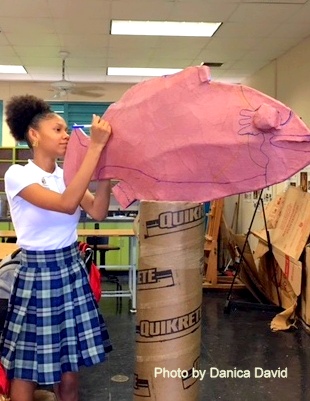Student paper mache drawing