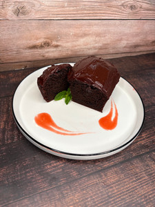 Plated chocolate Olive Cake.