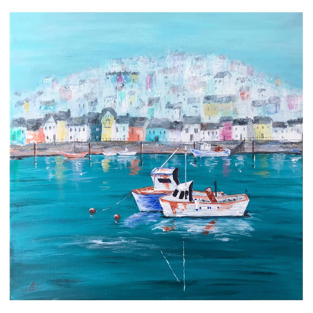 blue brixham harbour painting