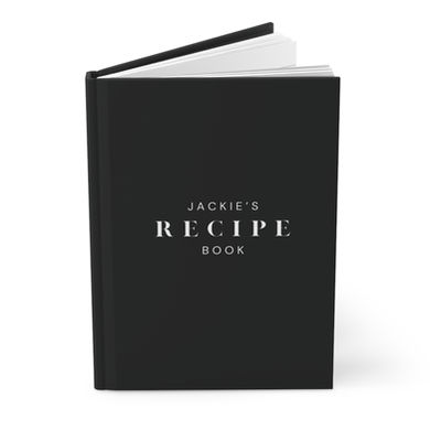 Black hardcover matte custom name recipe book.