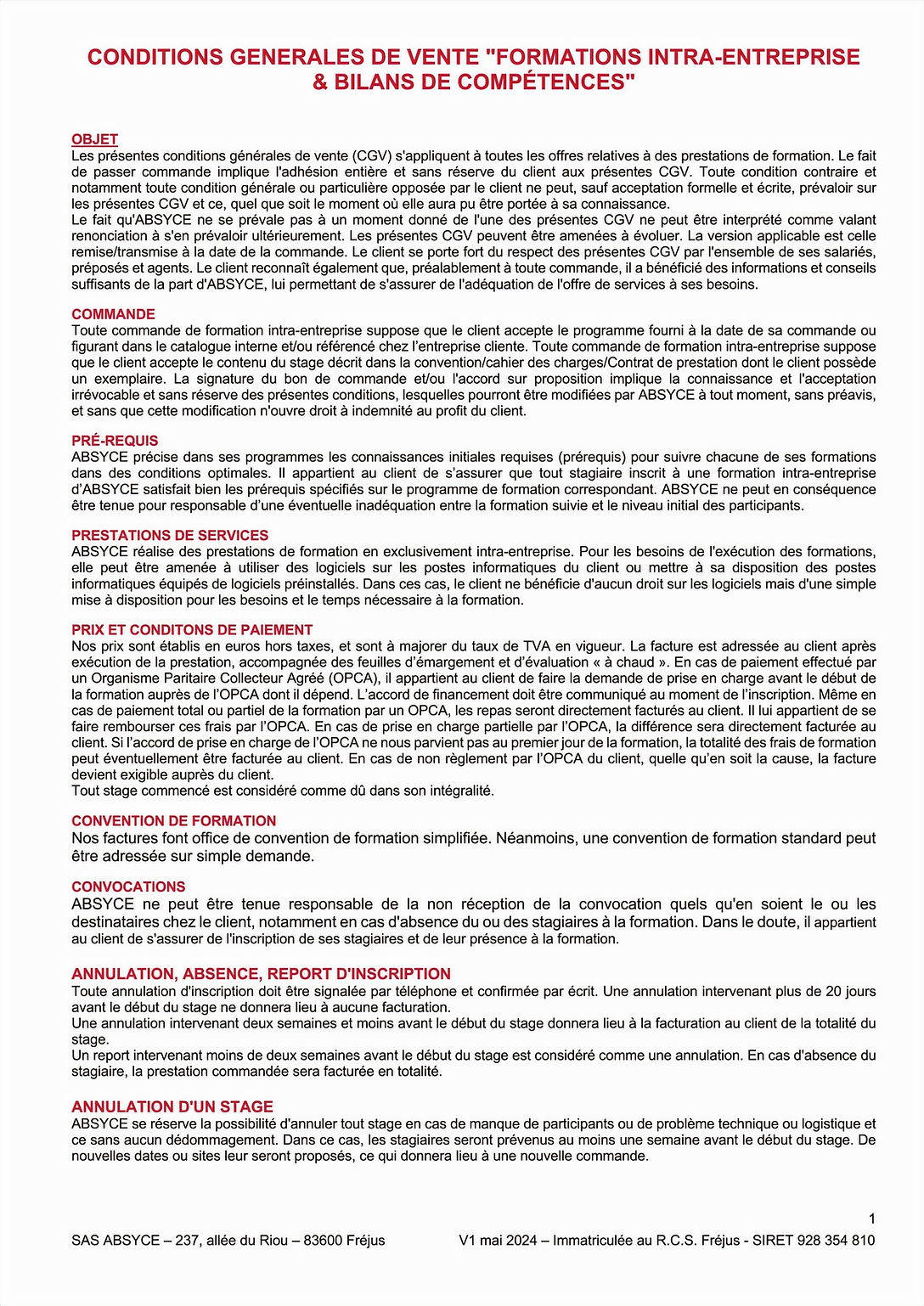 CONDITIONS GENERALES DE VENTE