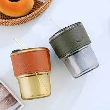 Thumbnail: Fancy Glass Cup with Cover Case & Straw