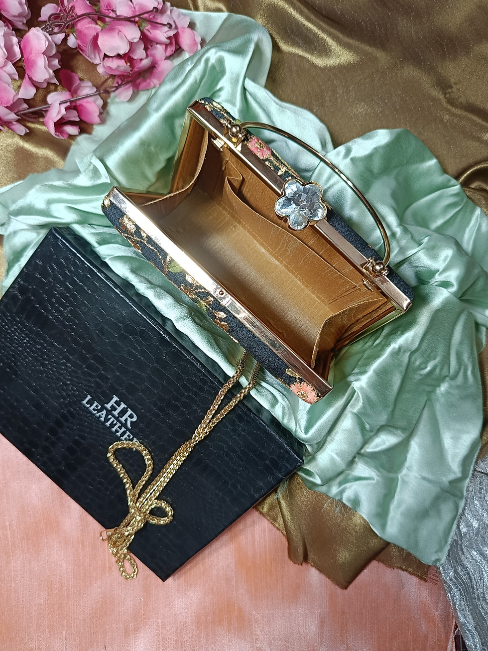 Thumbnail: Floral Handheld Clutch - Black