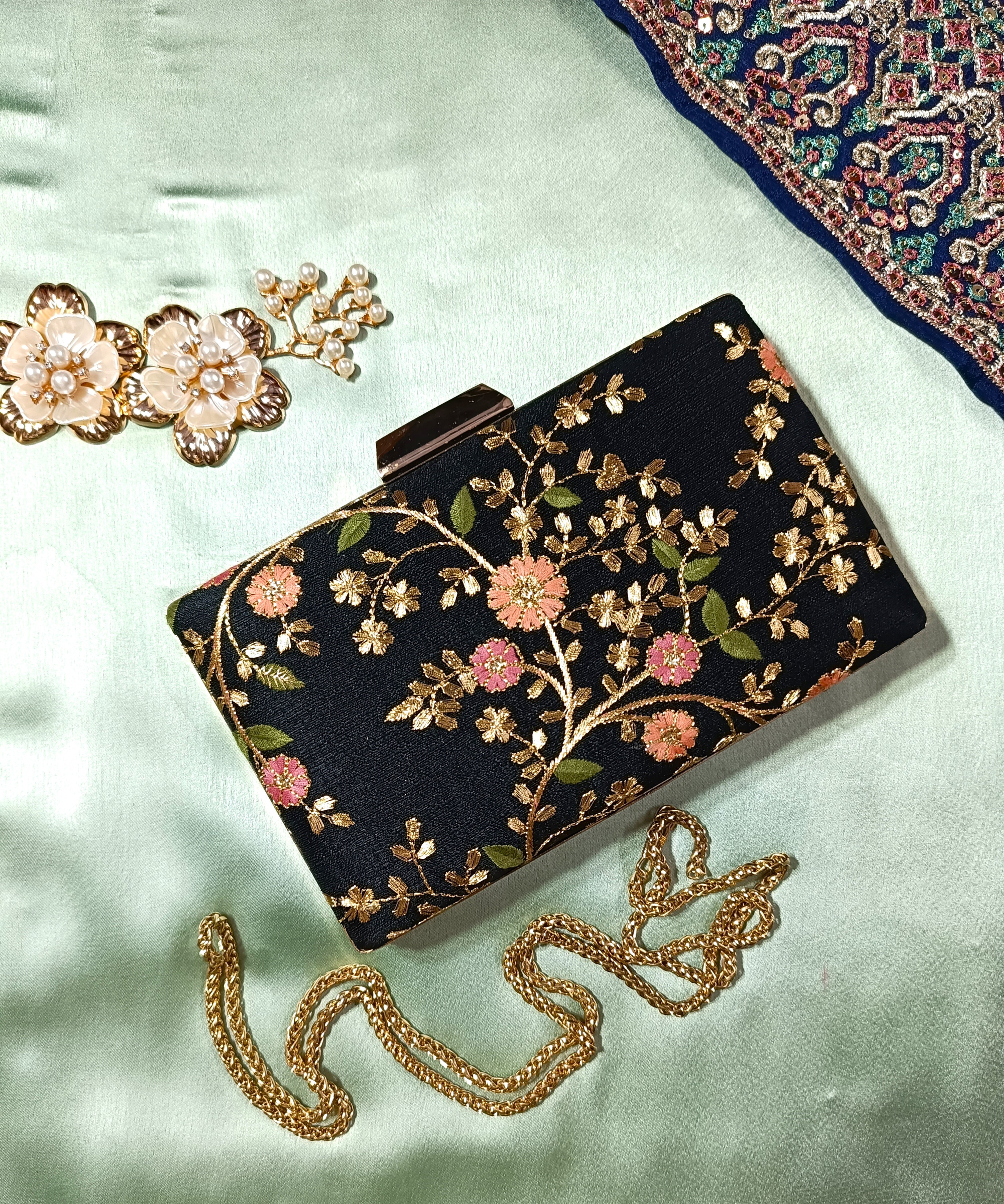 Floral Box Clutch - Black