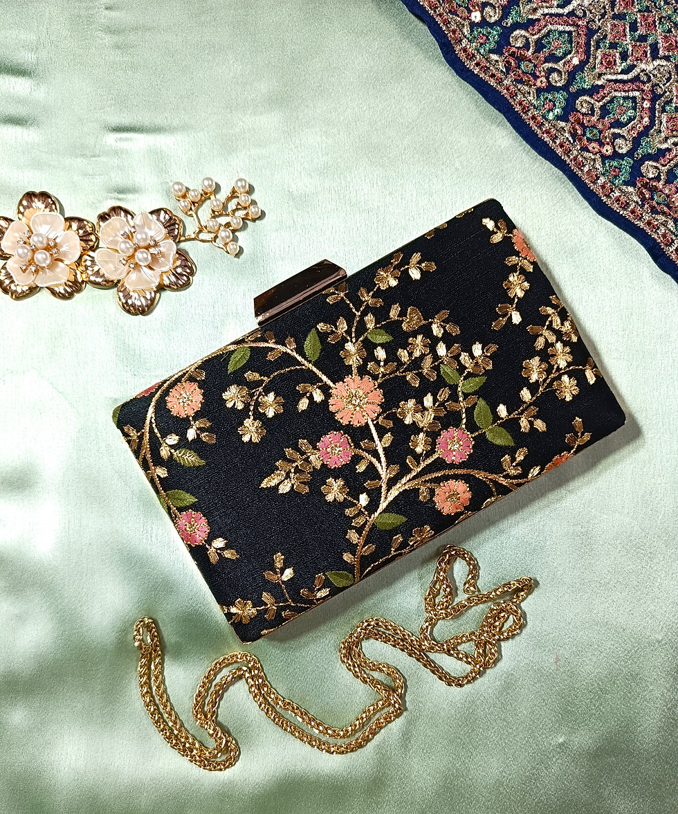 Thumbnail: Floral Box Clutch - Black