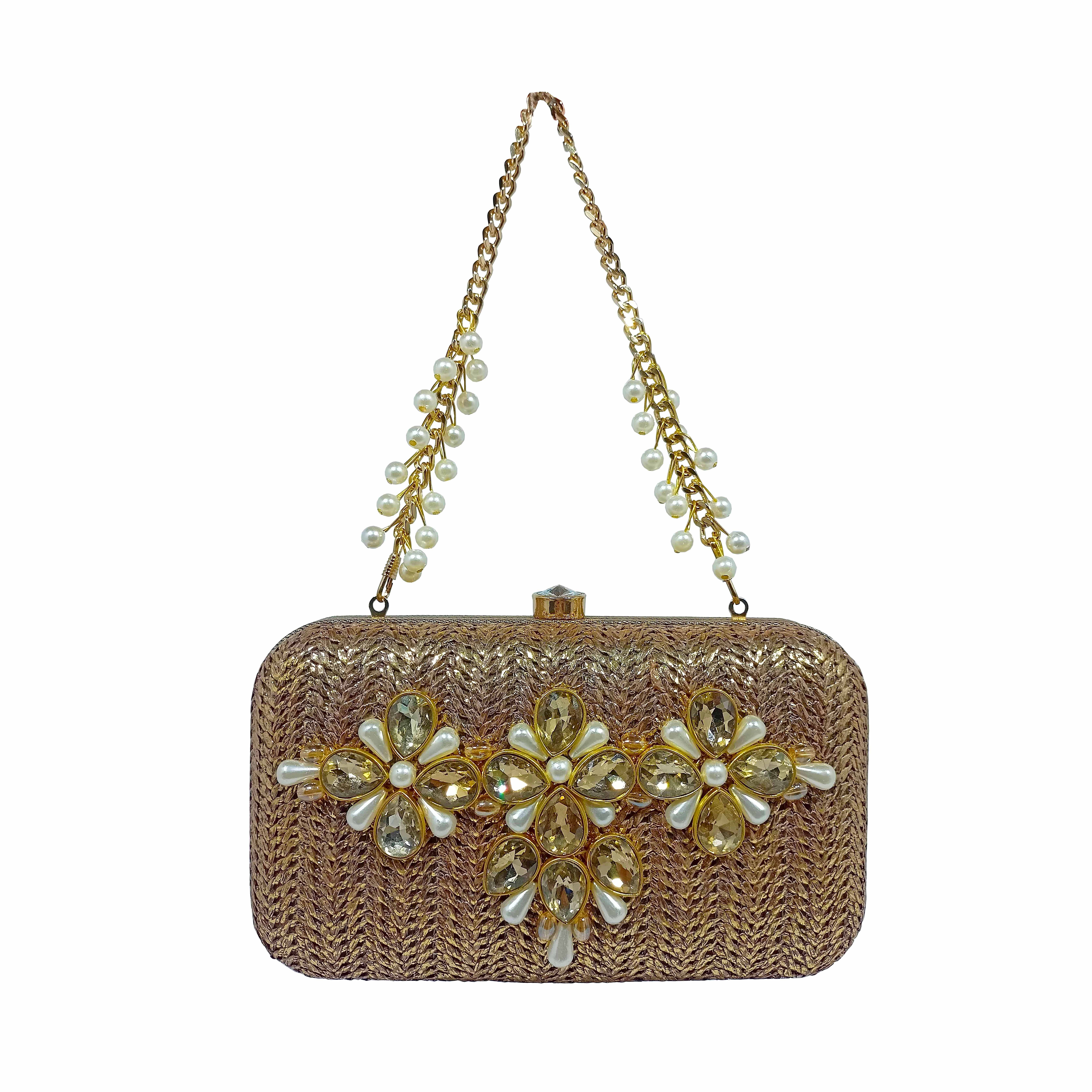 Raffia Copper Clutch Bag