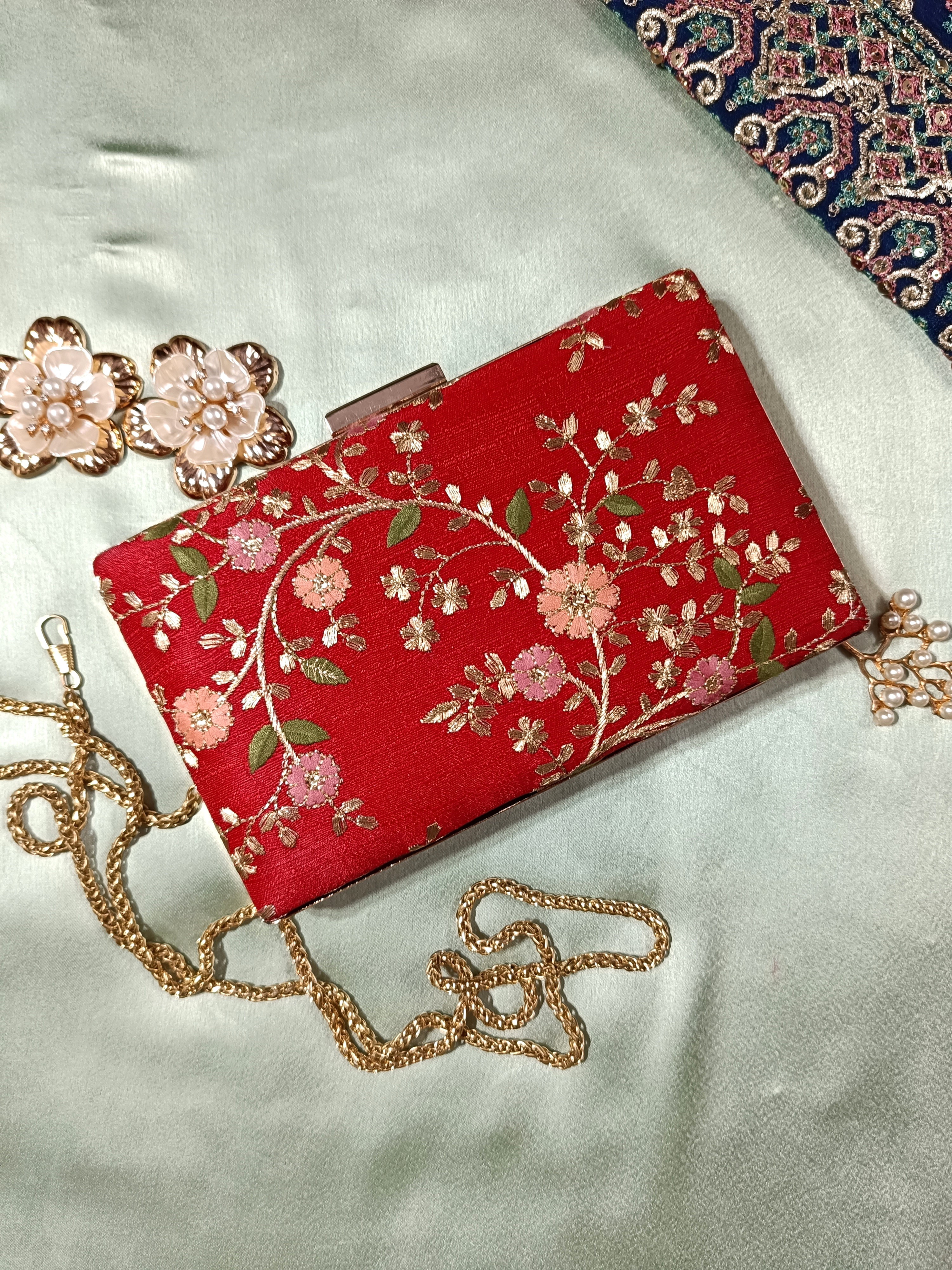 Floral Box Clutch - Red