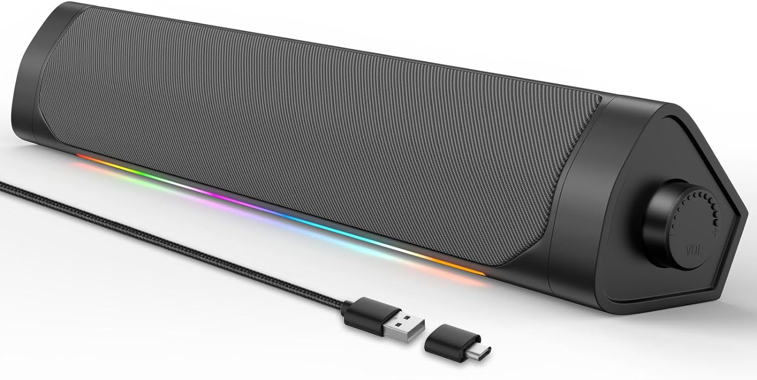 ADELGO Głośnik PC, 2 w 1, USB Bluetooth z oświetleniem RGB