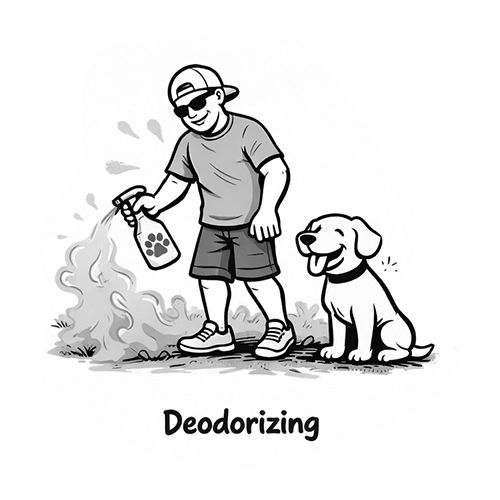 Deodorizing: Boy sprays near dog