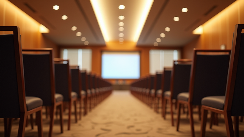 Eye-level view of a modern conference hall set up for a corporate event