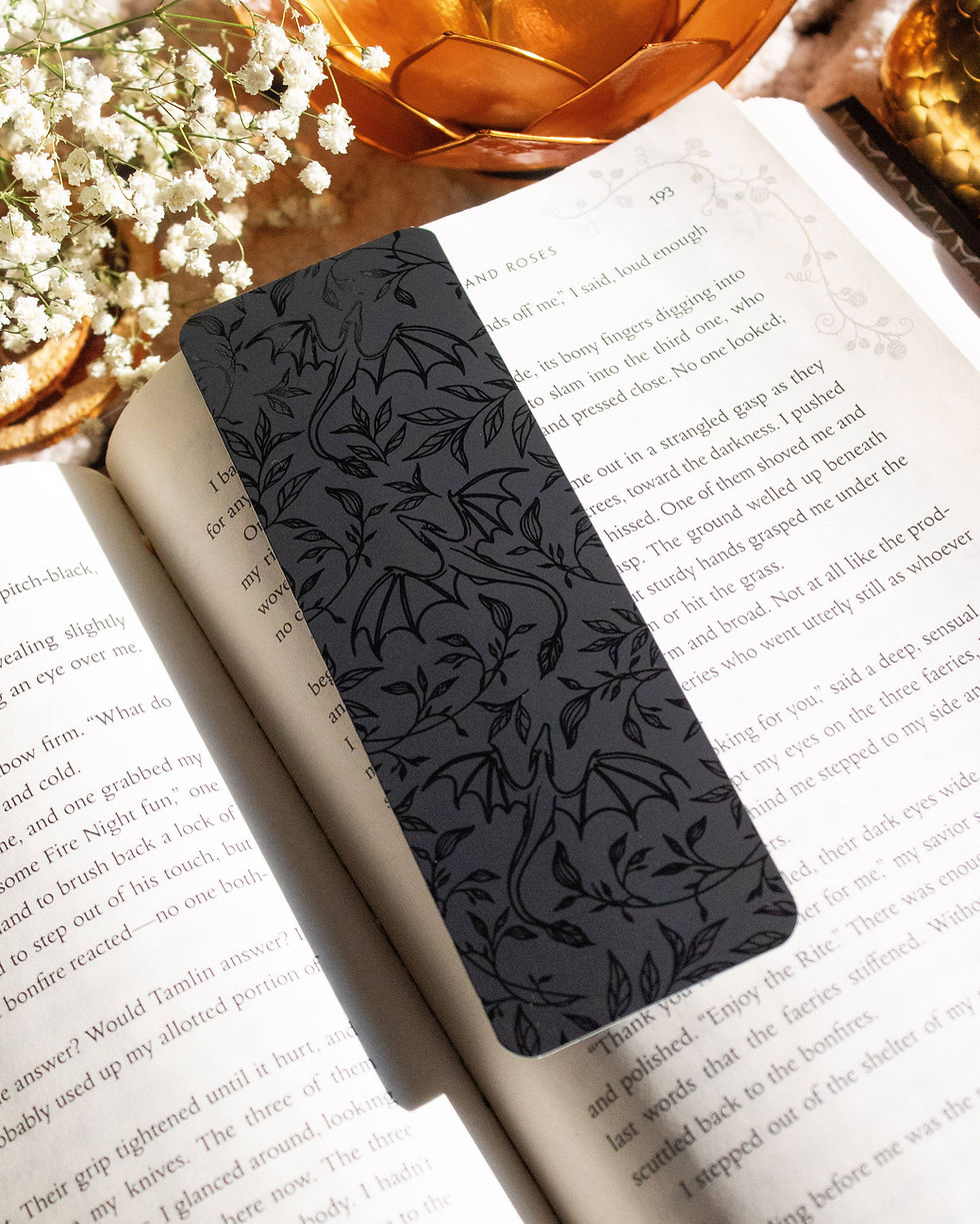 Thumbnail: Black on Black Floral Dragons Foil Bookmark
