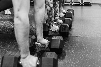 Hands holding dumbbells