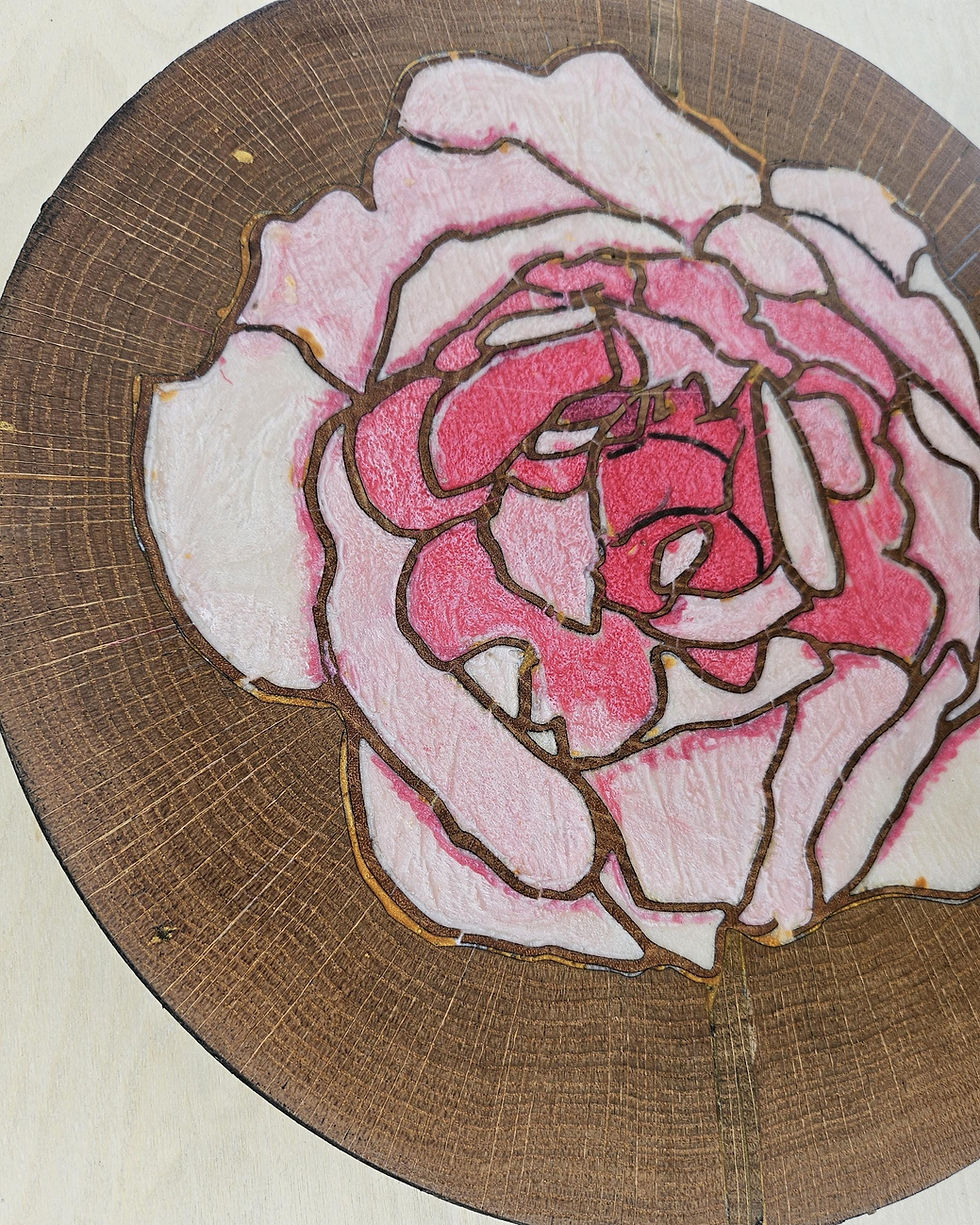 Thumbnail: Pink Rose/original marquetry design/veneer art/tree art/walnut/oak/Sycamore