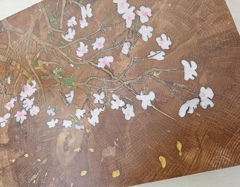 Thumbnail: Magnolia Blossom/original marquetry design/veneer art/tree art/oak and hand