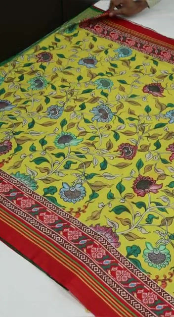 Thumbnail: Soft Tussar Silk Kalamkari Print and Patola Pallu Saree