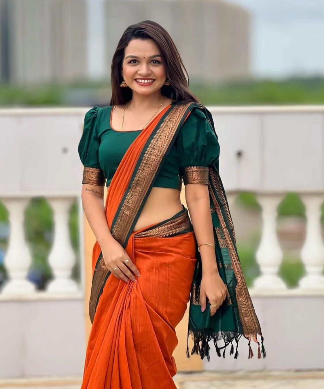 Elegant and Traditional Orange Color Pure Kalyani Cotton Saree