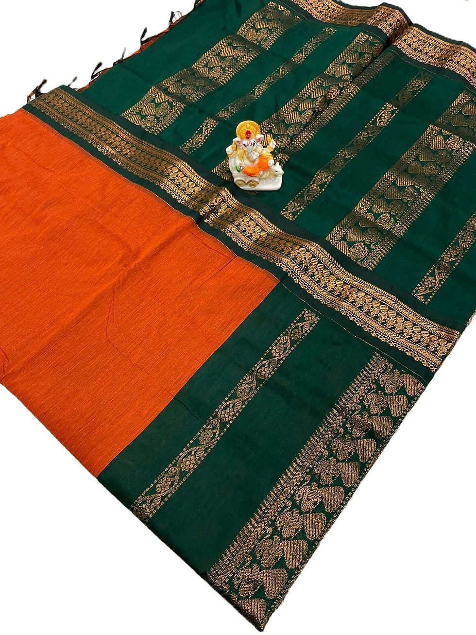 Thumbnail: Elegant and Traditional Orange Color Pure Kalyani Cotton Saree