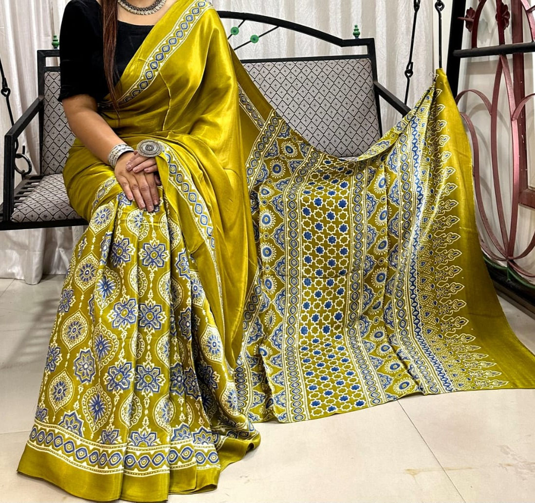Beautiful Pure Modal Silk Authentic Ajrakh Saree