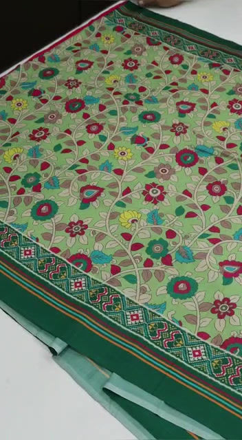 Thumbnail: Soft Tussar Silk Kalamkari Print and Patola Pallu Saree