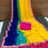 Thumbnail: Vibrant Multicolor Faux Georgette Saree with Pink Latkan Detailing