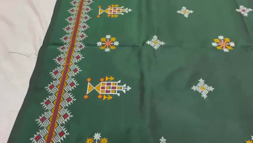 Thumbnail: Dark Green Traditional Kasuti Work Malai Silk Saree