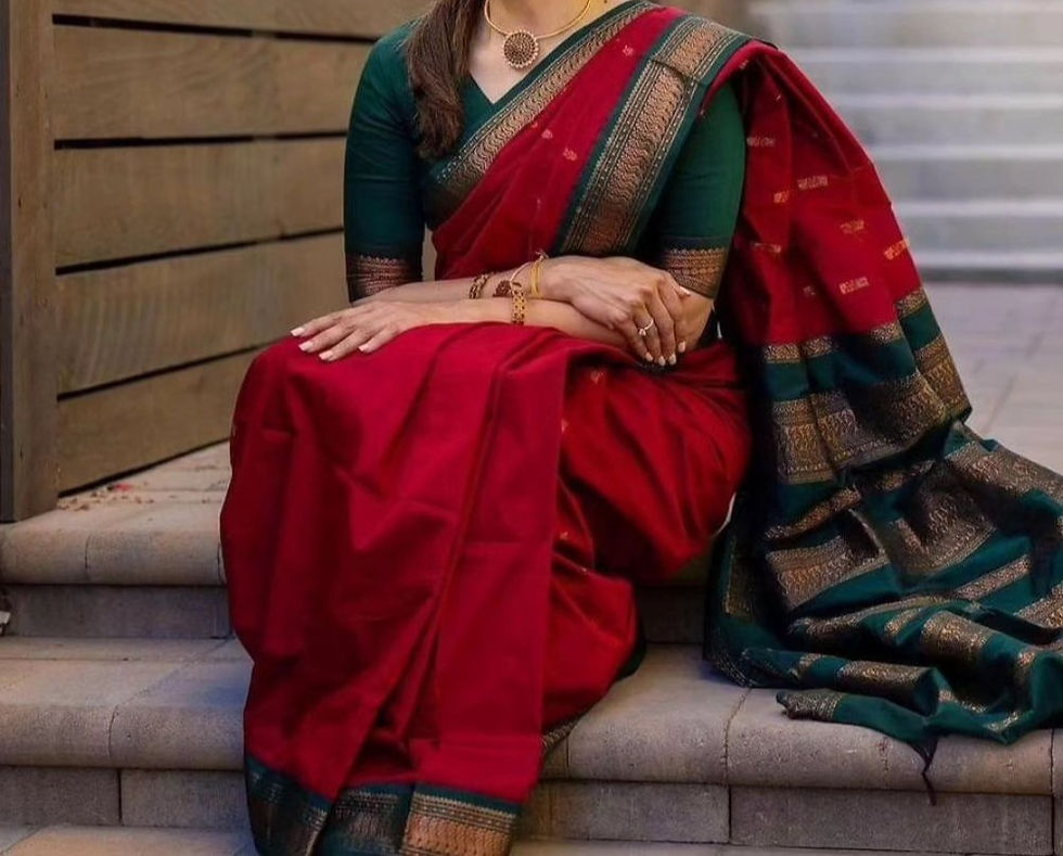 Thumbnail: Elegant and Traditional Red and Green Pure Kalyani Cotton Saree