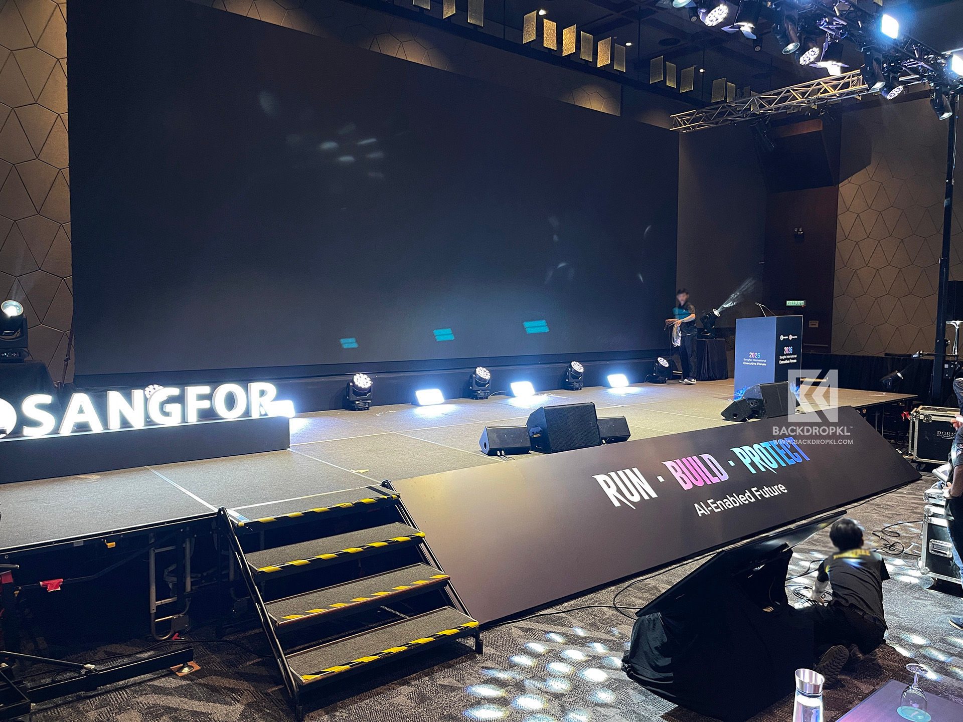BackdropKL Rostrum Cover Stage Skirting branding panel 3D lightbox letter