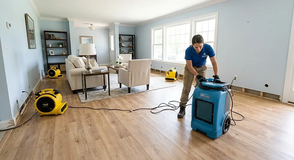 Industrial dehumidifier and drying equipment used during water damage mitigation in North Texas