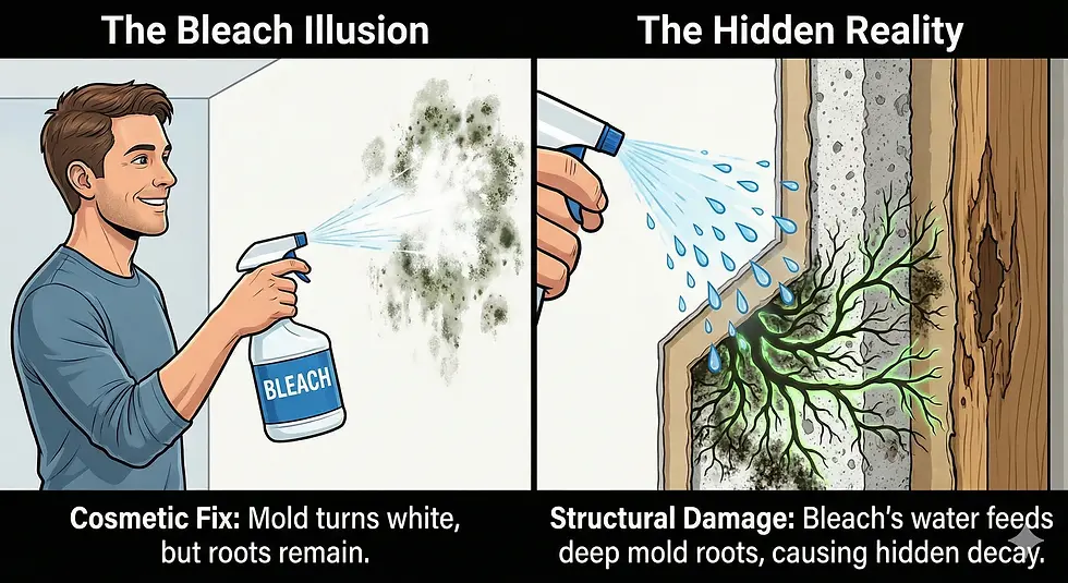 Bleach helps to decay your porous materials.