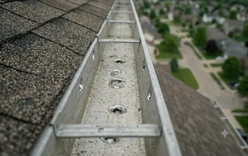 Hail damaged aluminum gutter