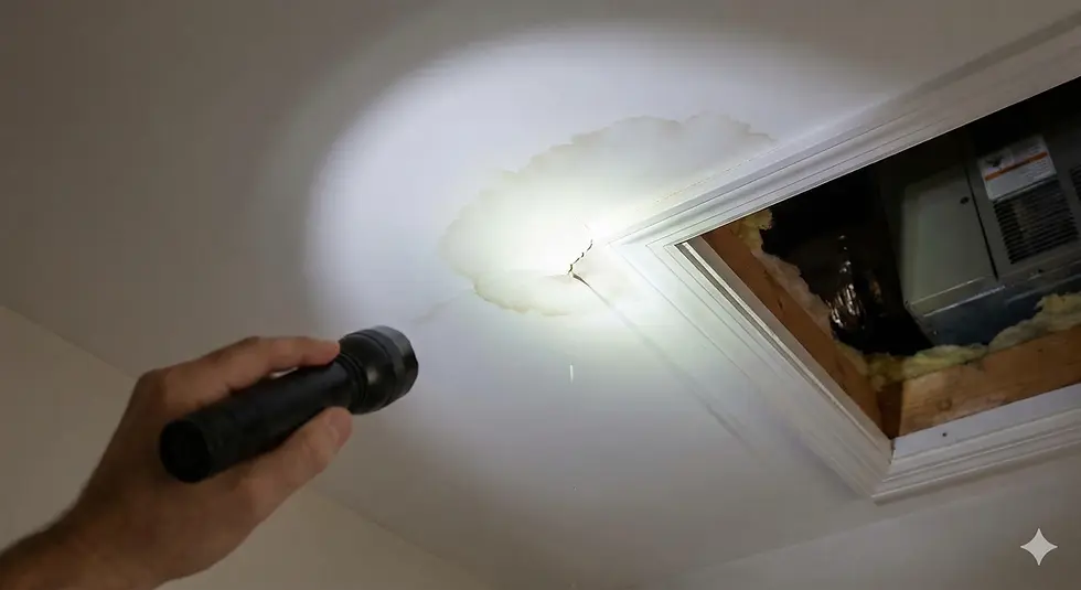 Leak in ceiling by attic stairs