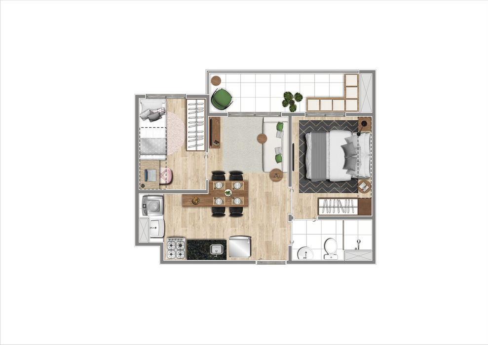 Planta tipo unidade de 40 metros quadrados