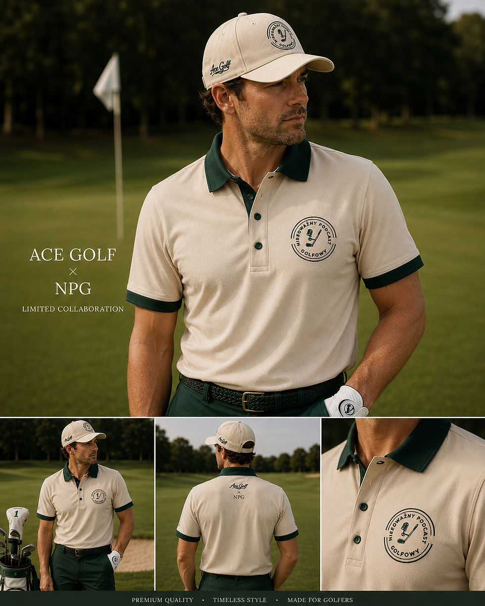 Miniatura: Polo Ace Golf × Niepoważny Podcast Golfowy – Sand Elegance / Forest Green - Man