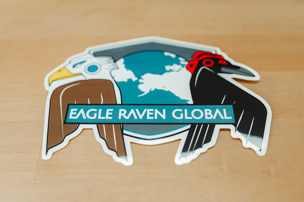 Eagle Raven Global logo and branding by Z Squared Studio on a sticker.